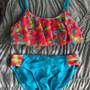 Cute Neon Rainbow Girl's Two Piece Swimsuit
